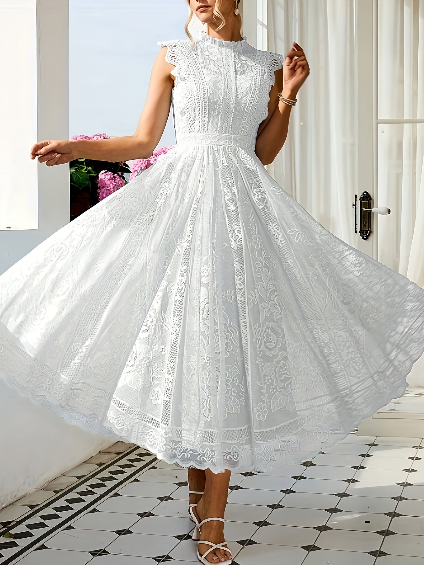 New Elegant Lace Flared Dress for Women