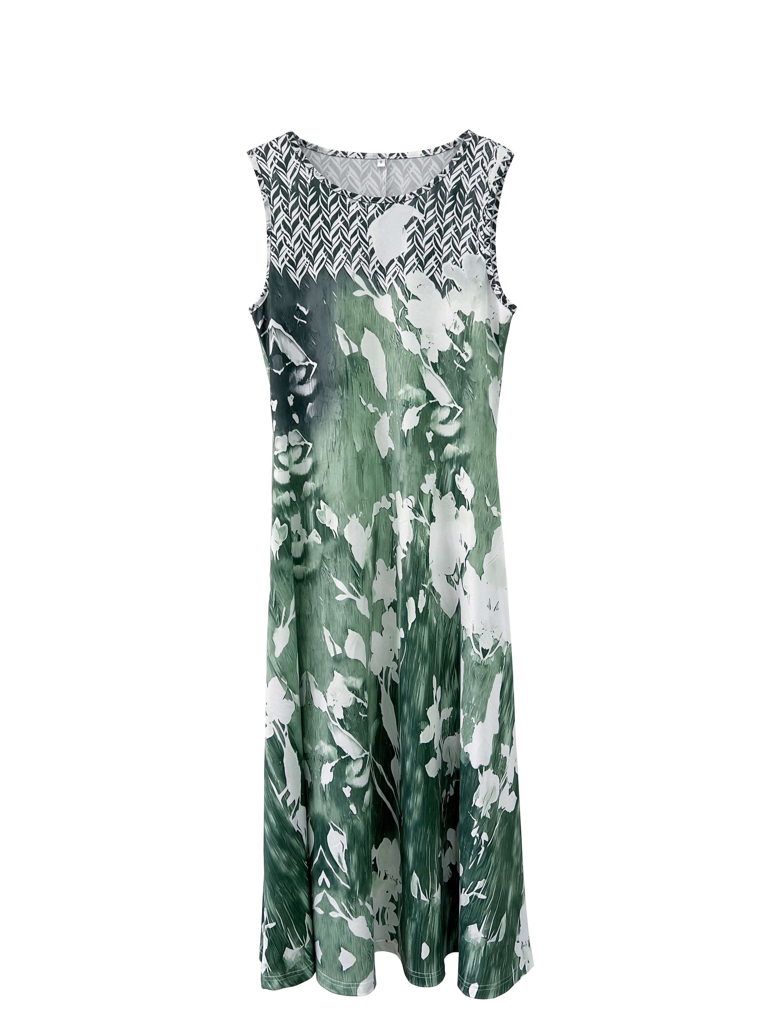 Women'S Elegant Floral Print Dress Set, Spring 2024 Collection, Polyester 95% Elastane 5% Knit Fabric, Crew Neck, All Season Wear, 190gsm & 88.5gsm Textured Weave