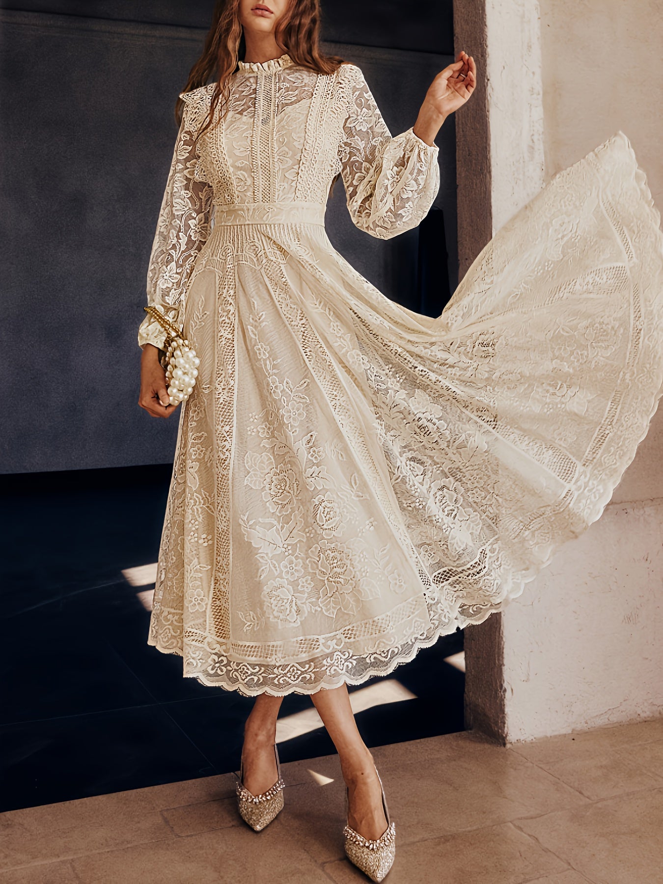 New Elegant Lace Flared Dress for Women