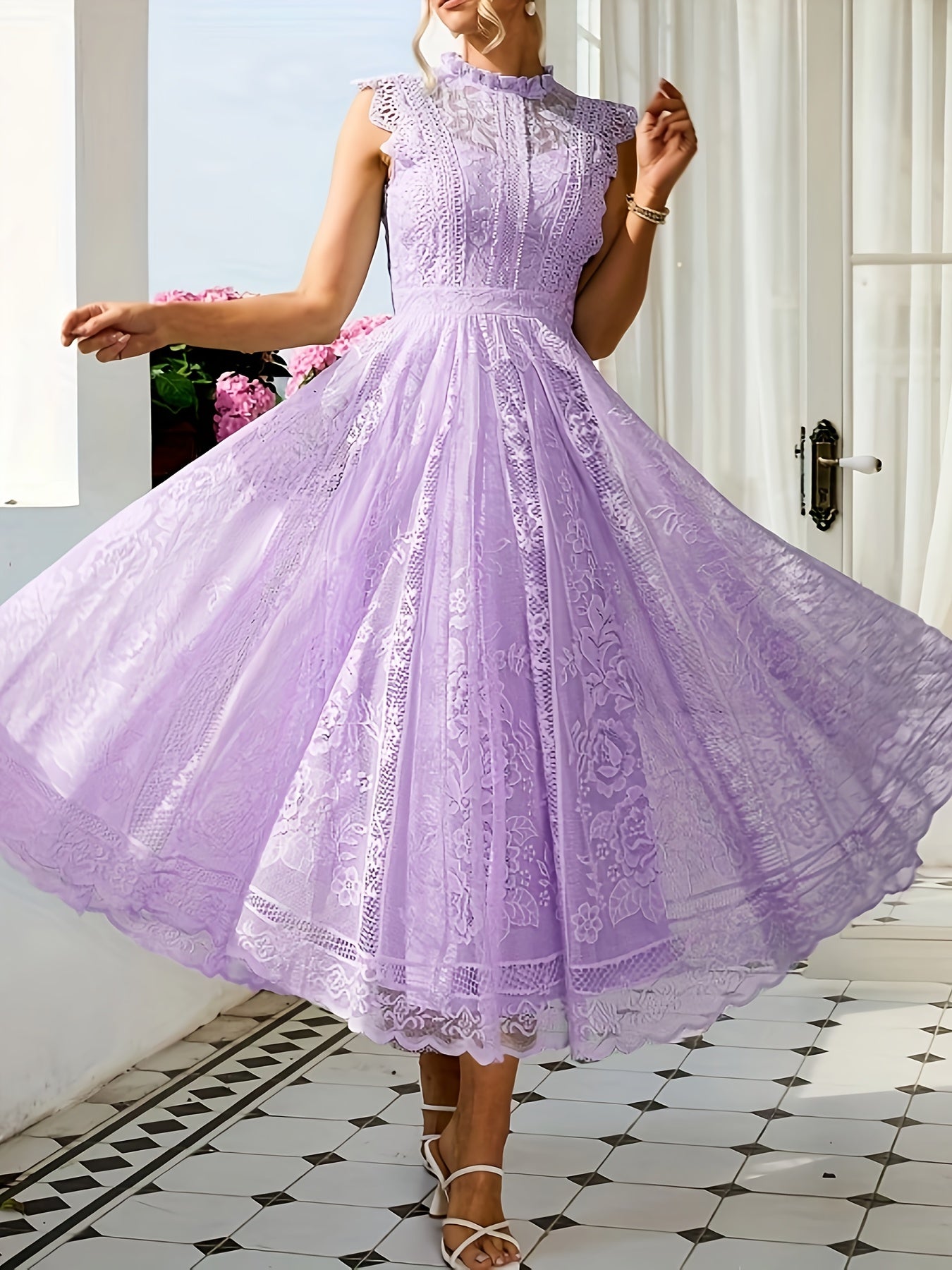 New Elegant Lace Flared Dress for Women