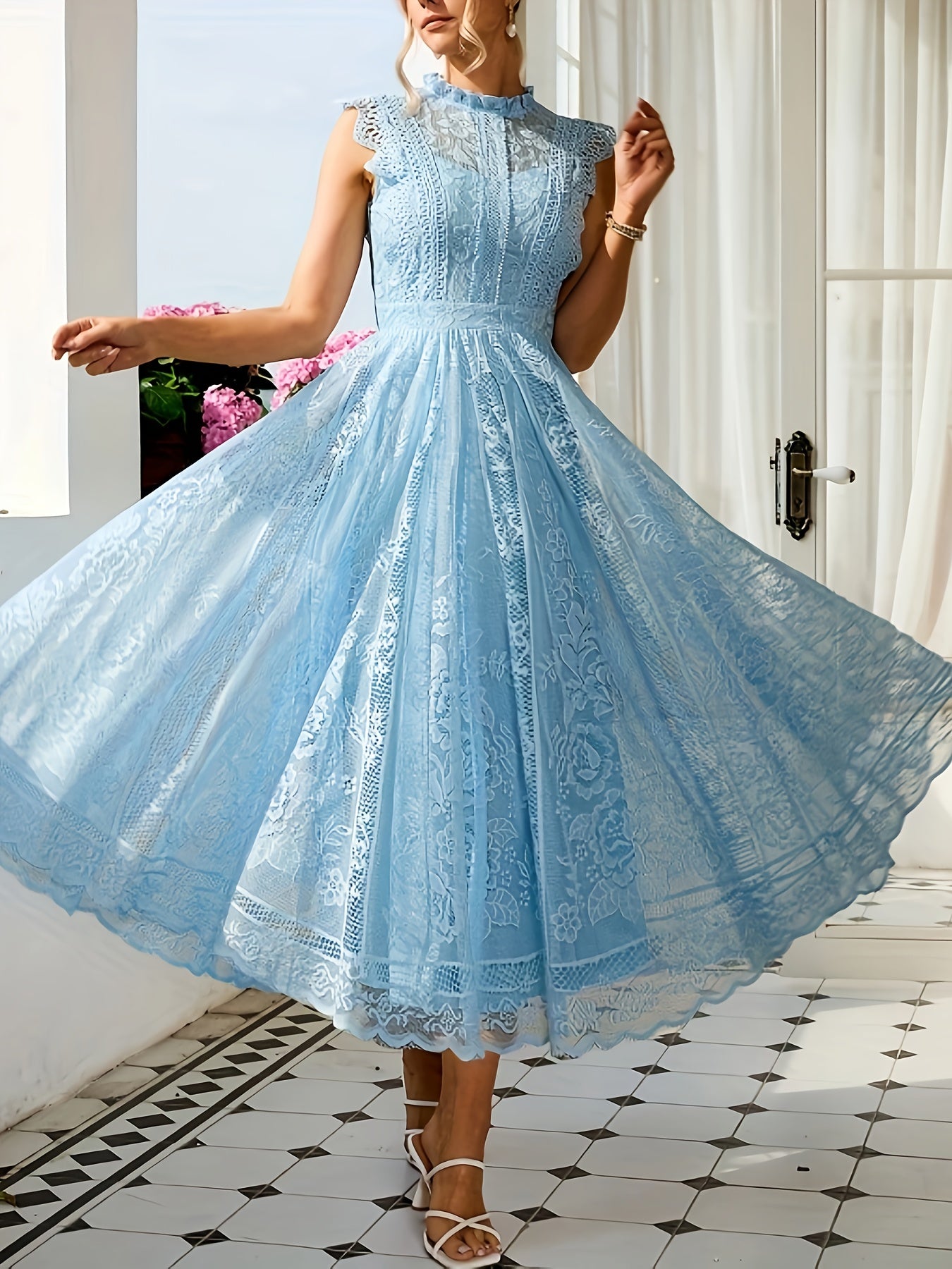New Elegant Lace Flared Dress for Women