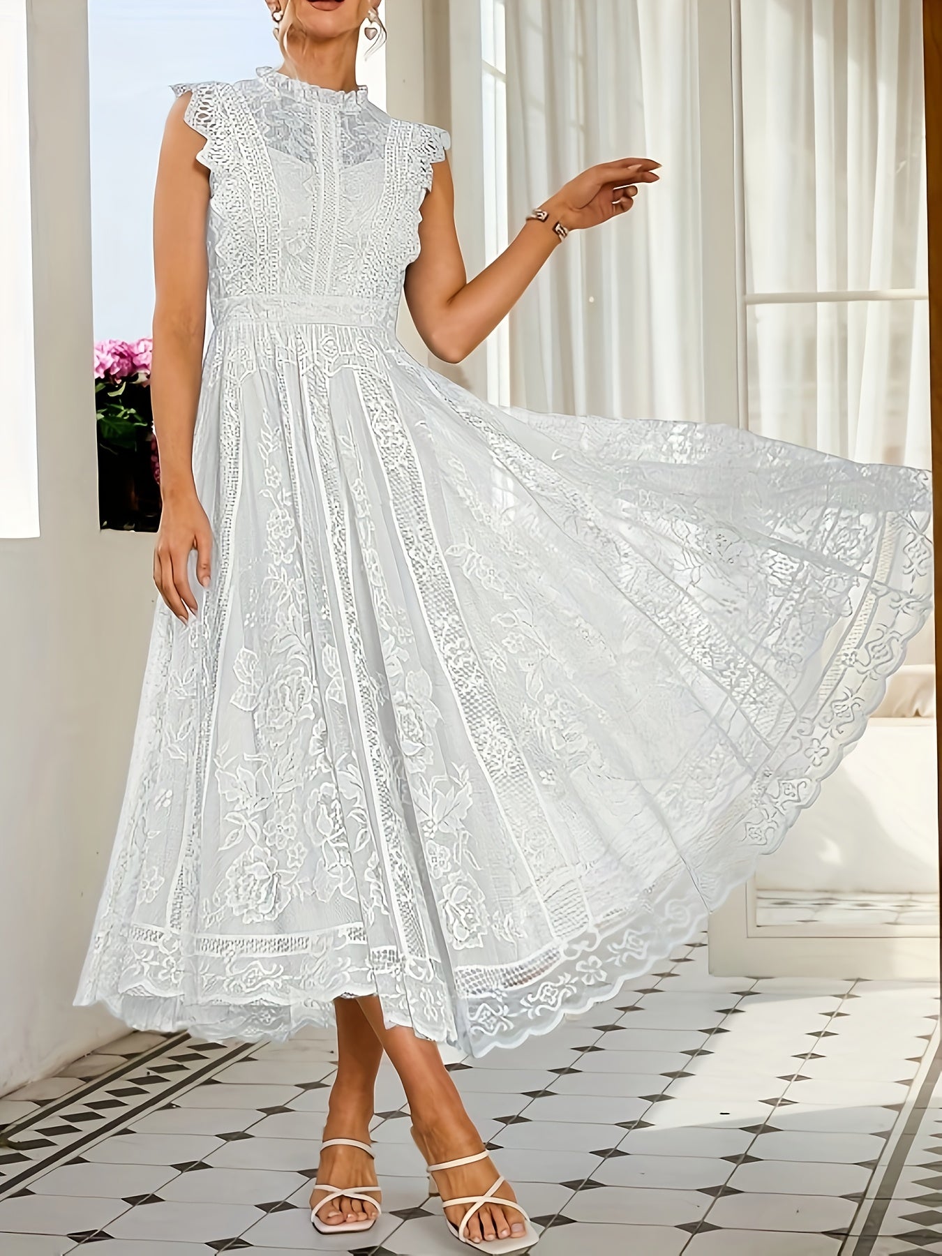 New Elegant Lace Flared Dress for Women