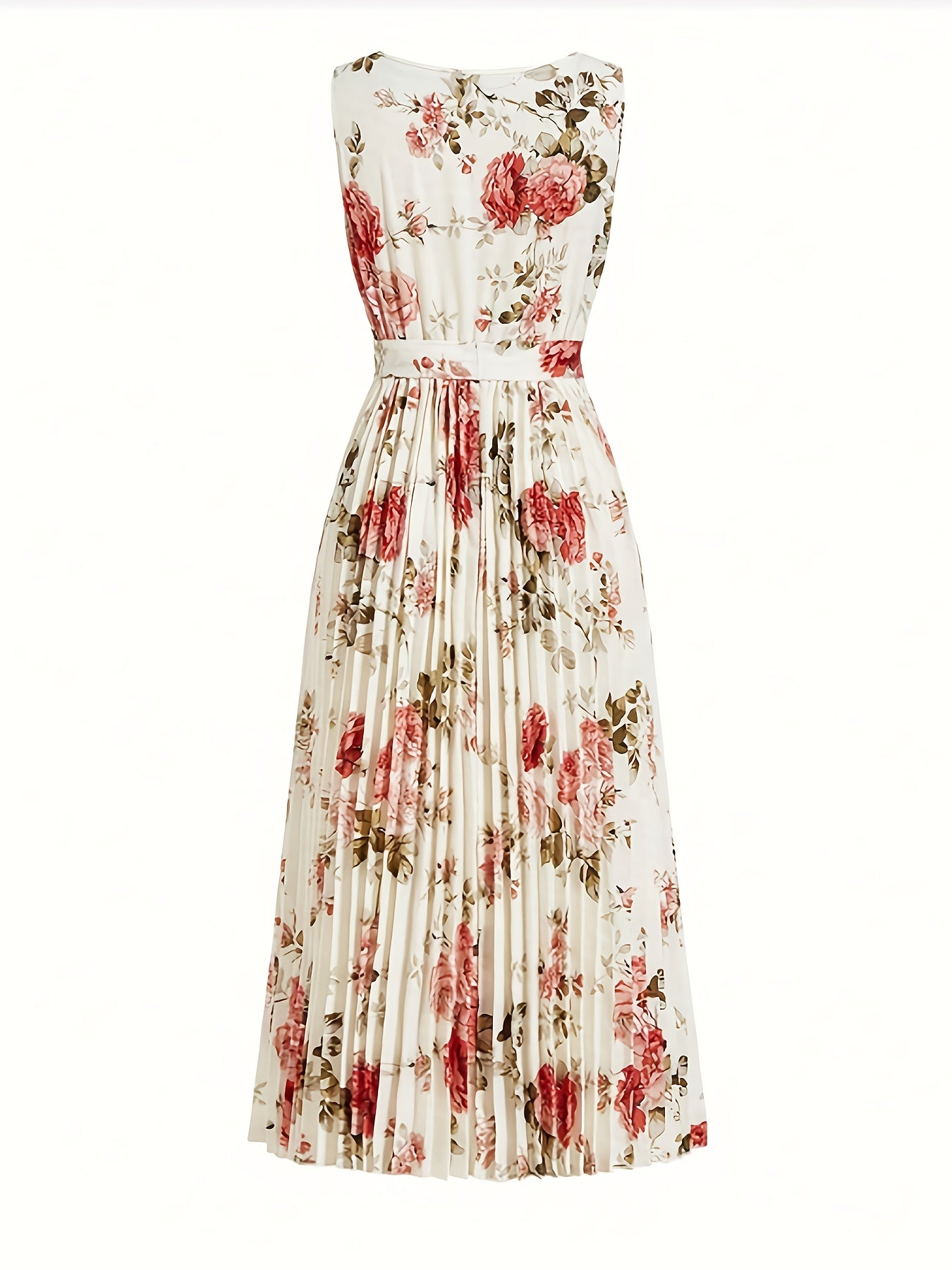 Women'S Floral Print Sleeveless Dress with Ruched Detail - Perfect for Spring/Summer, Casual to Semi-Formal Occasions, Casual Dress|Floral Print Dress|Ruched Detailing, Floral Dress