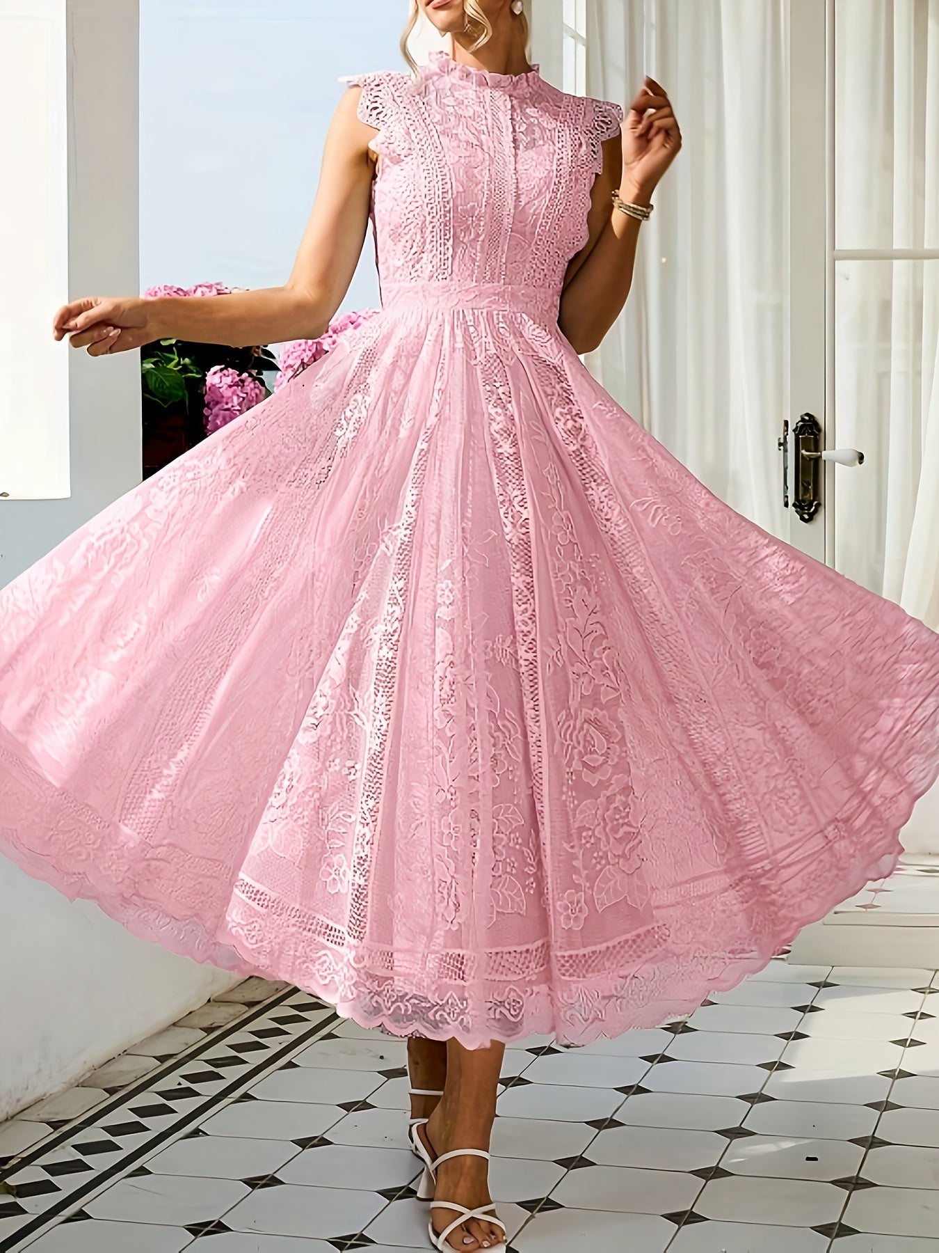 New Elegant Lace Flared Dress for Women