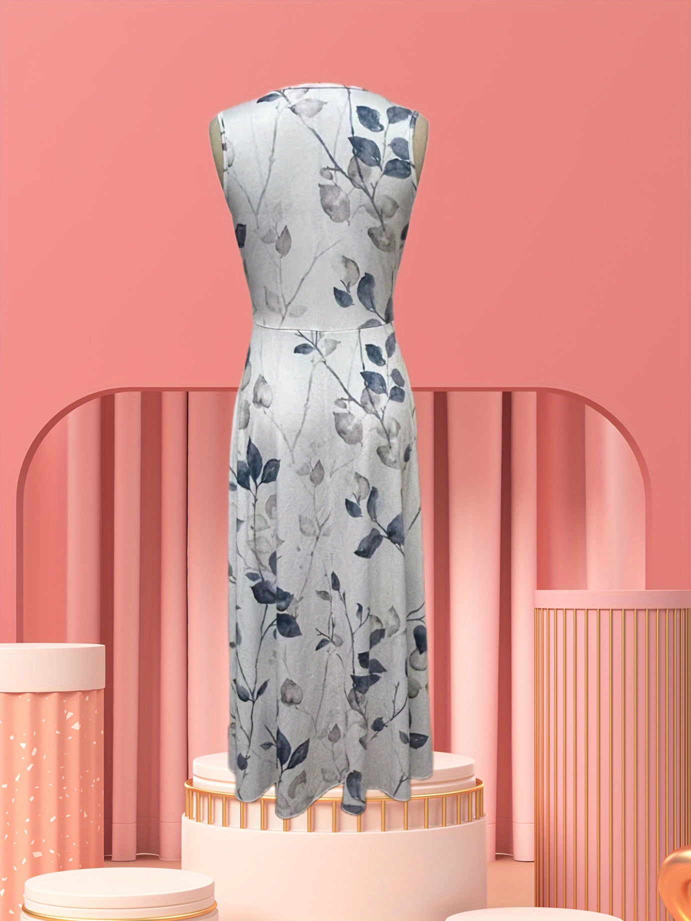 [Elegant Dress] Elegant V-Neck Sleeveless A-Line Dress | Women's Floral Print Semi-Sheer Lightweight Fabric, Breathable & Versatile for All Seasons, Casual to Formal Occasions, Allseason Attire, Medium Elasticity Fabric