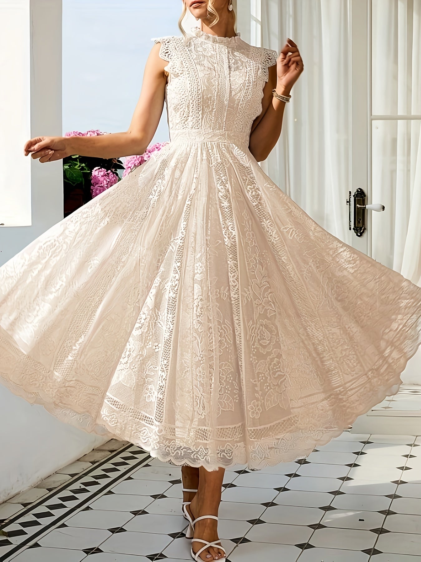New Elegant Lace Flared Dress for Women